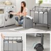 SONGMICS Laundry Basket with 4 Removable Laundry Bin on Wheels Gray LSF005GS