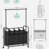 SONGMICS 4-Bag Laundry Sorter Rolling Cart with Hanging Bar Heavy-Duty Wheels Black RLS44B