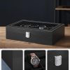 12-Slot Watch Box with Large Glass Lid and Removable Watch Pillows Black Lining