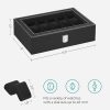 12-Slot Watch Box with Large Glass Lid and Removable Watch Pillows Black Lining