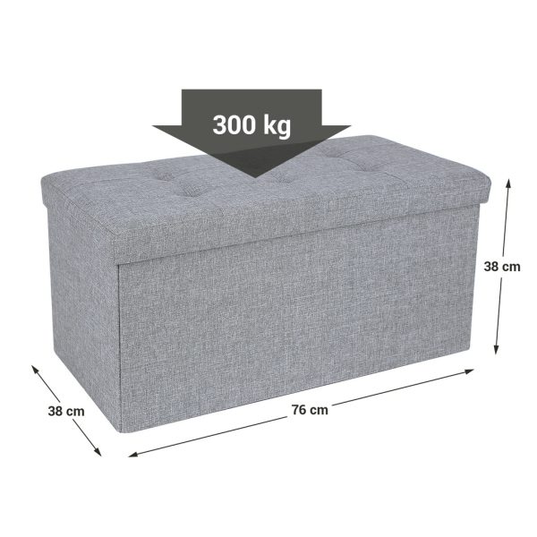 76cm Folding Storage Ottoman Bench Foot Rest Stool Light Gray