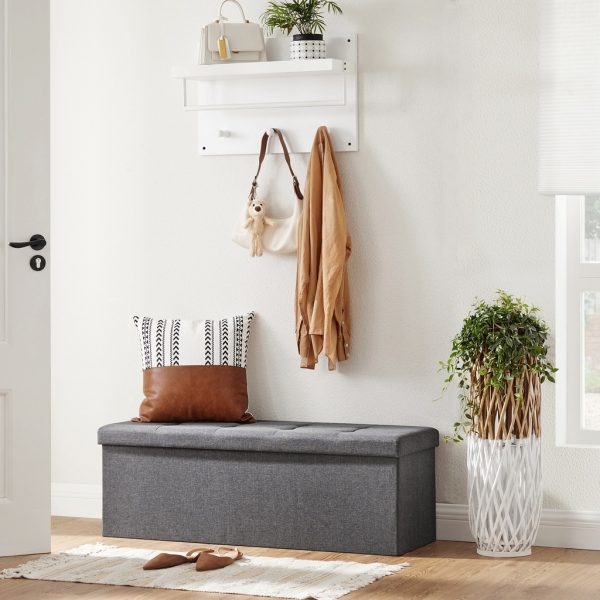 110cm Folding Storage Ottoman Bench Foot Rest Stool Dark Gray