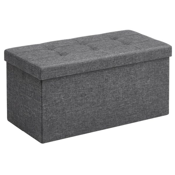 76cm Folding Storage Ottoman Bench Foot Rest Stool Dark Gray