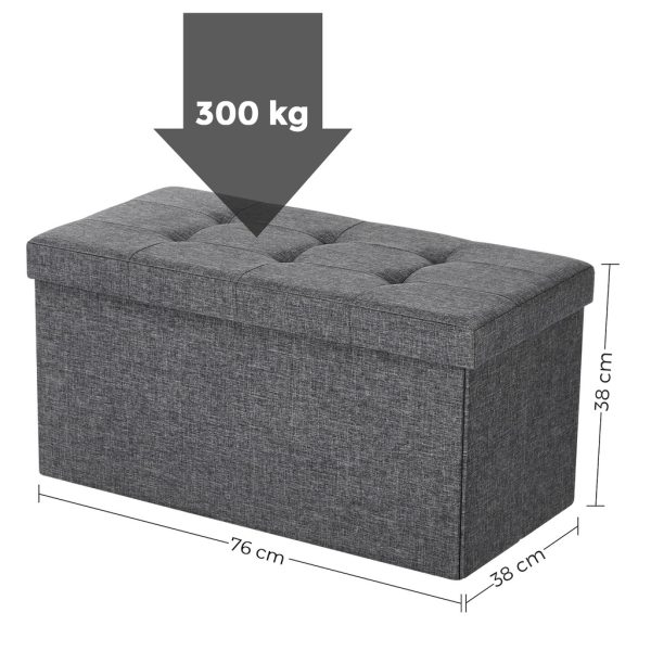 76cm Folding Storage Ottoman Bench Foot Rest Stool Dark Gray