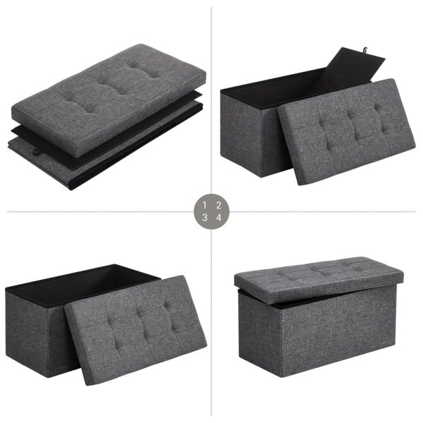 76cm Folding Storage Ottoman Bench Foot Rest Stool Dark Gray