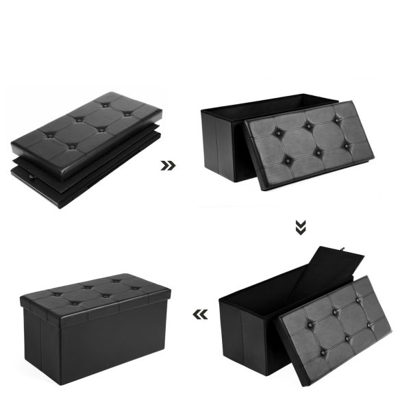 76cm Folding Storage Ottoman Bench Footrest Black