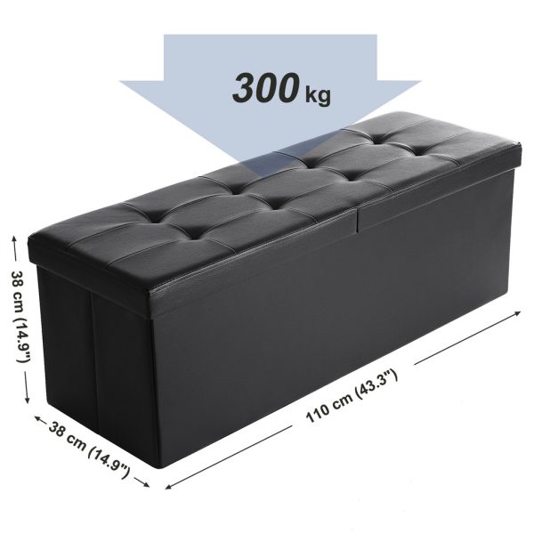 110cm Folding Storage Ottoman Bench with Flipping Lid Footrest Black