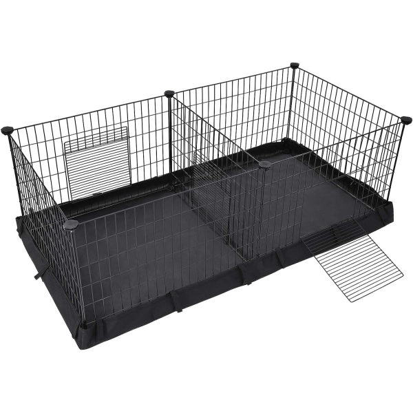 3 Doors Pet Playpen with Divider Panel and Floor Mat Black