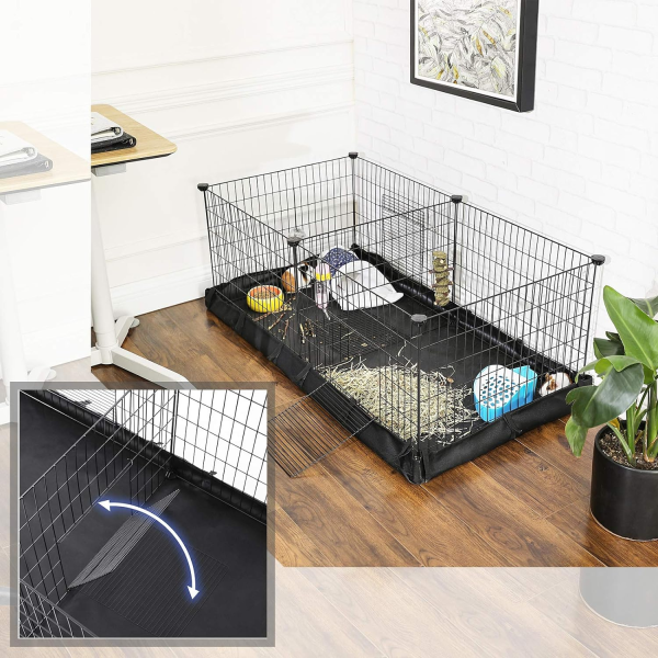 3 Doors Pet Playpen with Divider Panel and Floor Mat Black