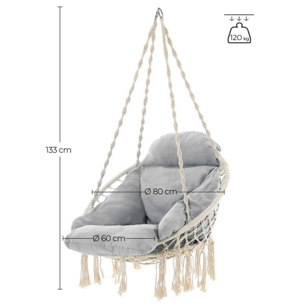 Hammock Hanging Chair with Cushion Gray