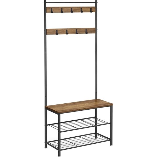 VASAGLE Coat Stand with Shoe Racks Walnut Brown/Black HSR041B41