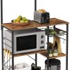 VASAGLE Baker’s Rack with Shelves Microwave Stand with Wire Basket 6 S-Hooks Rustic Brown KKS35X