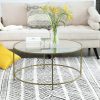 Round Glass Top Coffee Table with Metal Frame