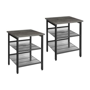 Bradenton Set of 2 Charcoal Gray and Black Side Table with Adjustable Mesh Shelves LET024B04