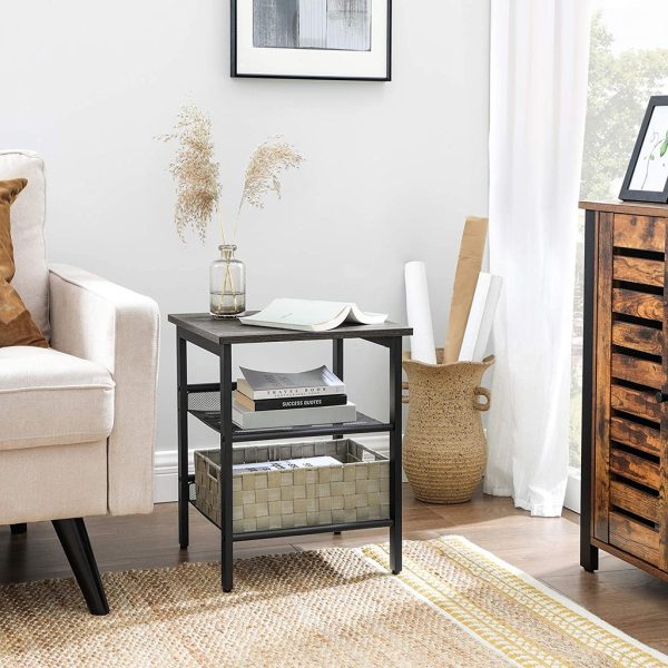 Bradenton Set of 2 Charcoal Gray and Black Side Table with Adjustable Mesh Shelves LET024B04