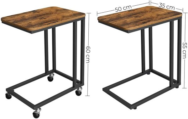 End Table Side Table Coffee Table with Steel Frame and Castors Rustic Brown and Black LNT50X