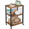 Kitchen Serving Shelf Trolley on Wheels, 3 Shelves with 6 Hook Rustic Brown