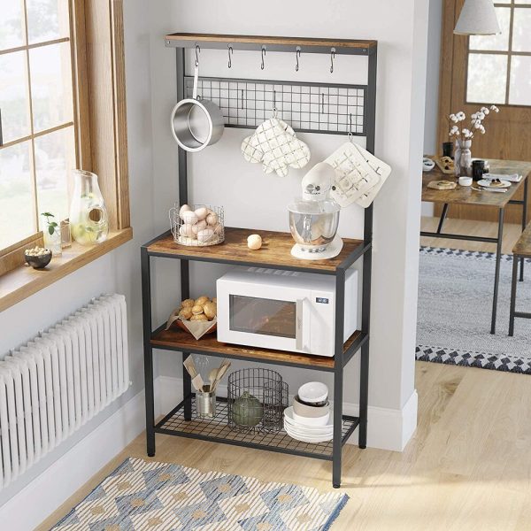 Industrial Kitchen Baker’s Rack Kitchen Unit with Storage Shelves Rustic Brown KKS17BX