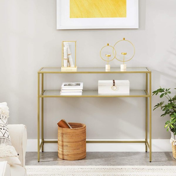 VASAGLE Console Table with Tempered Glass Gold Colour LGT025A01