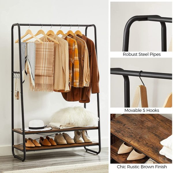 Clothes Rack with 2 Shelves Rustic Brown and Black RGR112B01