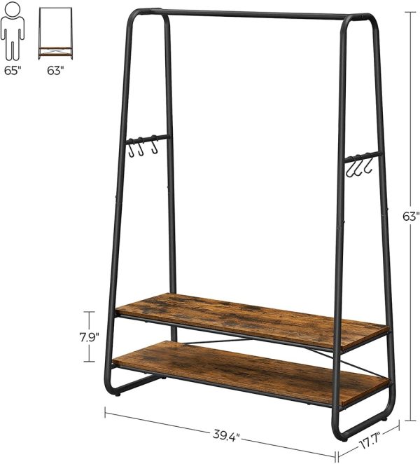 Clothes Rack with 2 Shelves Rustic Brown and Black RGR112B01