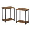 Side Table Set of 2 Vintage Brown with Storage Shelf