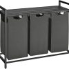 Laundry Hamper with Shelf and Pull-Out Bag 3 x 38L Black and Gray