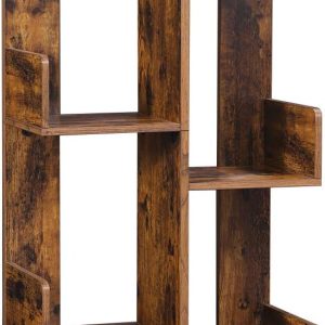 Tree-Shaped Bookcase with 8 Storage Shelves Rounded Corners Rustic Brown