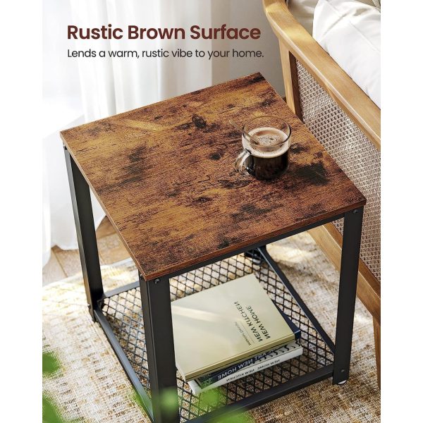 Side Table with Mesh Shelf Rustic Brown and Black