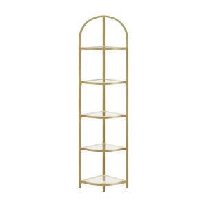 VASAGLE 5 Tier Corner Ladder Bookshelf Tempered Glass Modern Style Golden Color