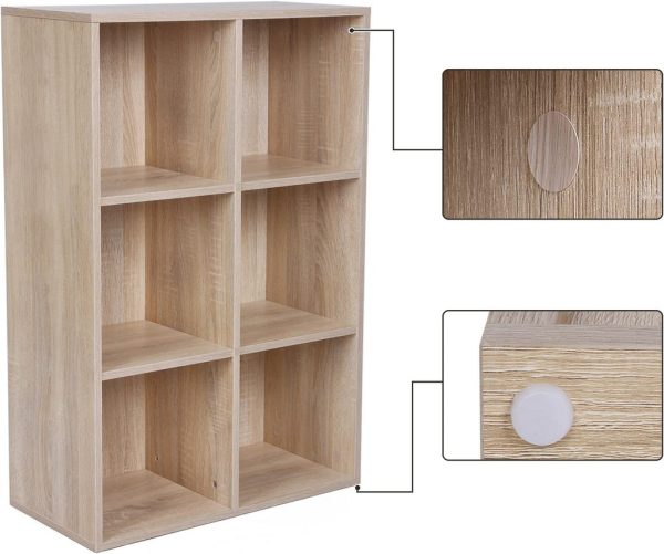 Bookcase with 6 Compartments Wooden Shelving