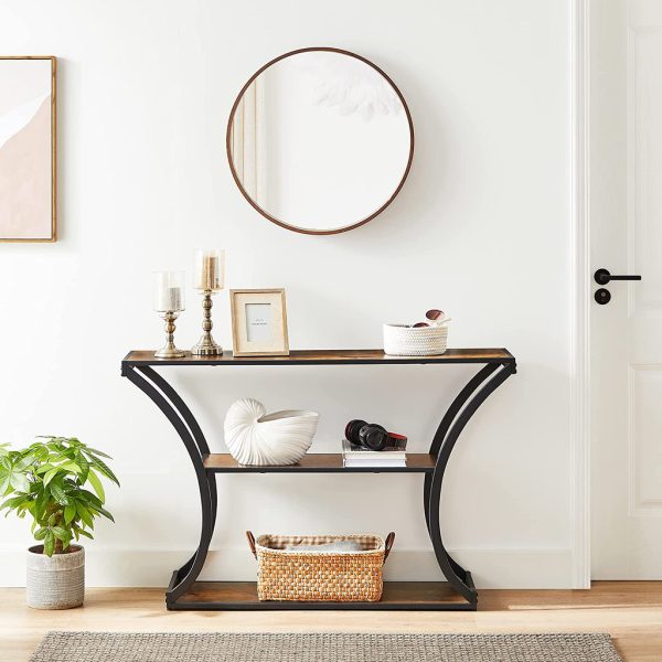 Console Table with Curved Frames with 2 Open Shelves Rustic Brown and Black