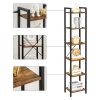 Narrow Bookcase Small 6-Tiers Bookshelf Industrial Rustic Brown and Black