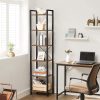 Narrow Bookcase Small 6-Tiers Bookshelf Industrial Rustic Brown and Black