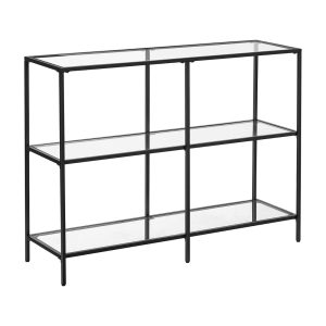 Storage Rack Console Sofa Table with 3 Shelves Steel Frame Tempered Glass Shelf Modern Style Black