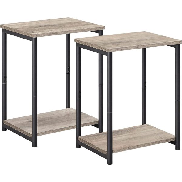 End Tables Set of 2 with Storage Shelf Steel Frame Greige and Black