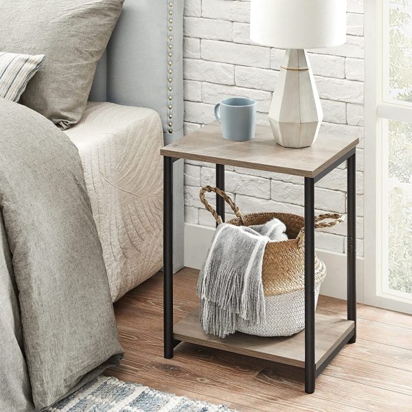 End Tables Set of 2 with Storage Shelf Steel Frame Greige and Black