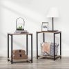 End Tables Set of 2 with Storage Shelf Steel Frame Greige and Black