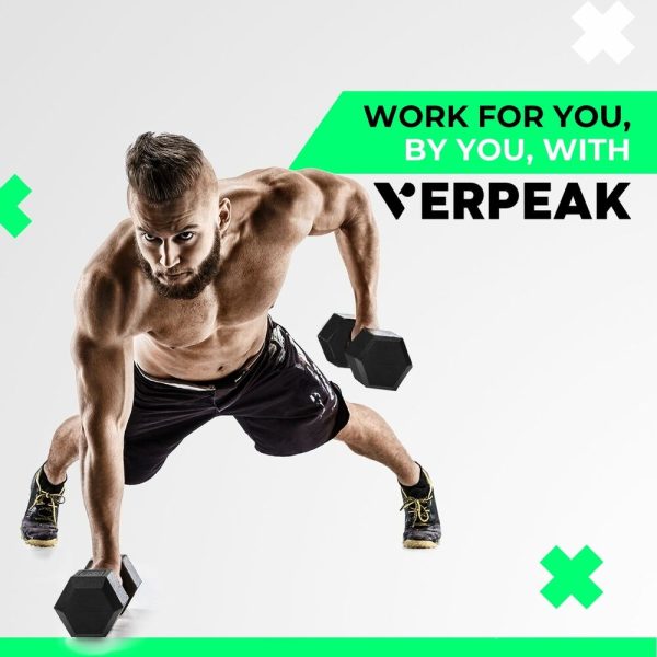 VERPEAK Rubber Hex Dumbbells 15kg –