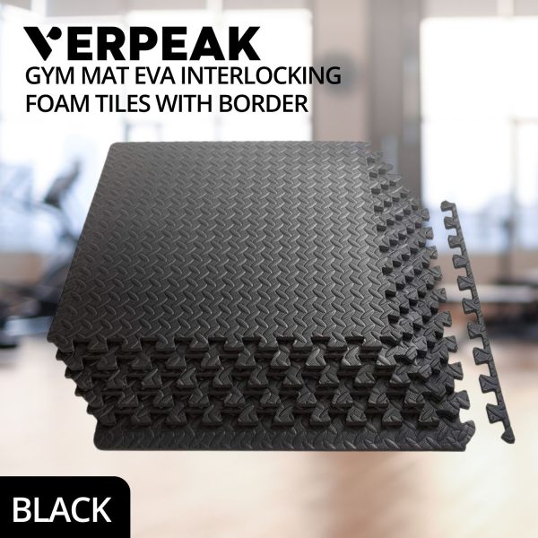 Puzzle Gym Mat EVA Interlocking Foam Tiles with Border (Black) VP-GMT-100-LMJ