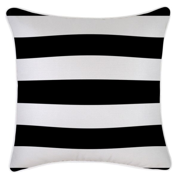 Cushion Cover-With Piping-Deck Stripe Black and White-45cm x 45cm