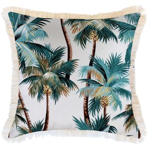 Cushion Cover-Coastal Fringe Natural-Palm Trees White – 60×60 cm