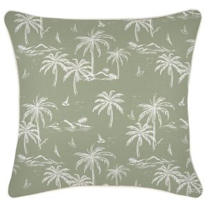 Cushion Cover-With Piping-Postcards Sage – 45×45 cm