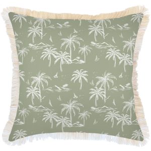 Cushion Cover-Coastal Fringe Natural-Postcards Sage – 60×60 cm