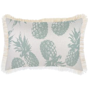 Cushion Cover-Coastal Fringe Natural-Pineapples Seafoam – 35×50 cm