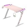 RGB Gaming Desk Home Office Carbon Fiber Led Lights Game Racer Computer PC Table Z-Shaped Pink – 120x60x74 cm