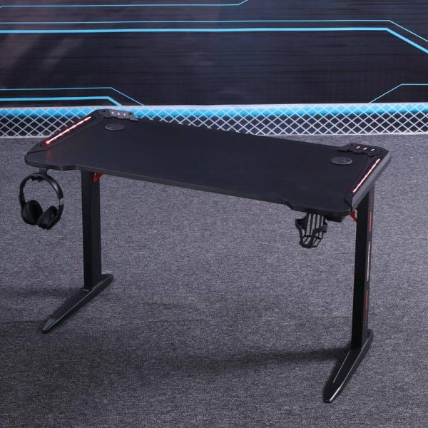 RGB Gaming Desk Home Office Carbon Fiber Led Lights Game Racer Computer PC Table L-Shaped Black – 140x60x74 cm