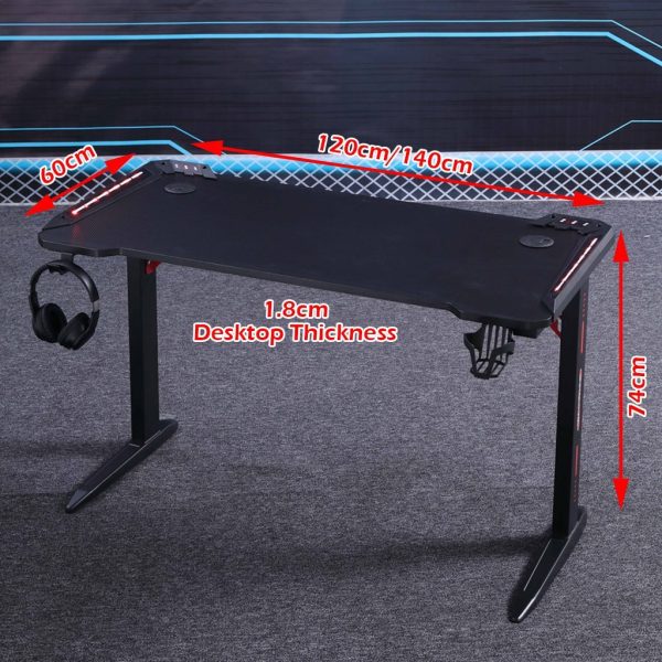 RGB Gaming Desk Home Office Carbon Fiber Led Lights Game Racer Computer PC Table L-Shaped Black – 140x60x74 cm