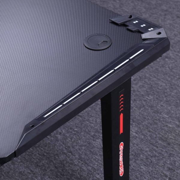 RGB Gaming Desk Home Office Carbon Fiber Led Lights Game Racer Computer PC Table L-Shaped Black – 140x60x74 cm