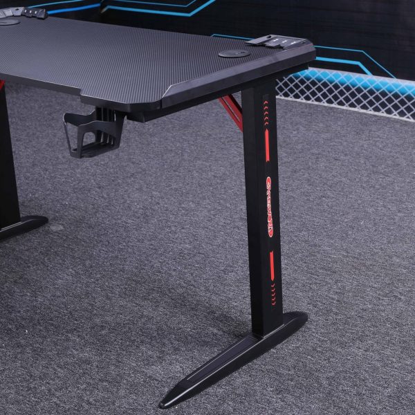 RGB Gaming Desk Home Office Carbon Fiber Led Lights Game Racer Computer PC Table L-Shaped Black – 140x60x74 cm